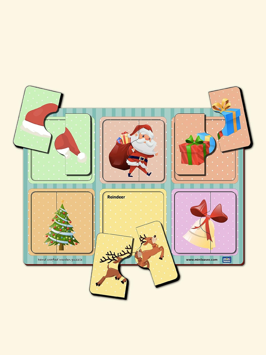 

Mini Leaves Kids Set Of 6 2 Pieces Christmas Wooden Puzzles, Green
