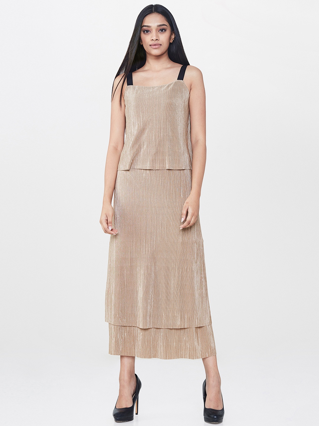 

AND Women Brown Striped A-Line Dress