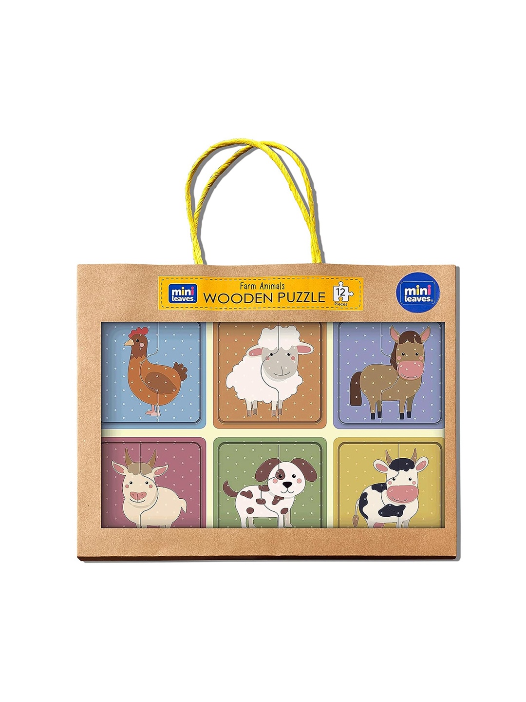 

Mini Leaves Kids Set Of 6 2 Pieces Farm Friends Wooden Puzzles, Blue