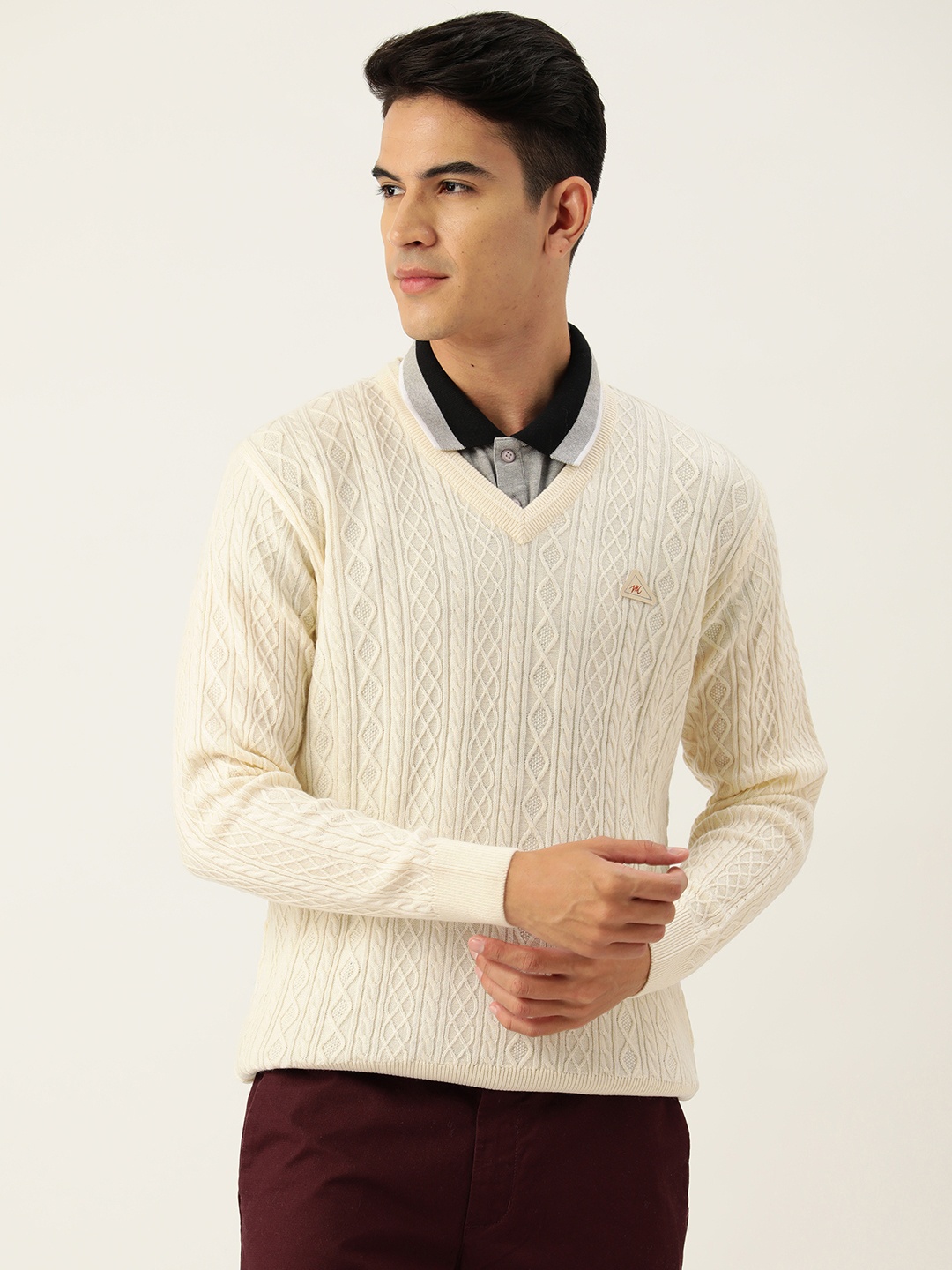

Monte Carlo Men Cable Knit Woollen Pullover, Cream