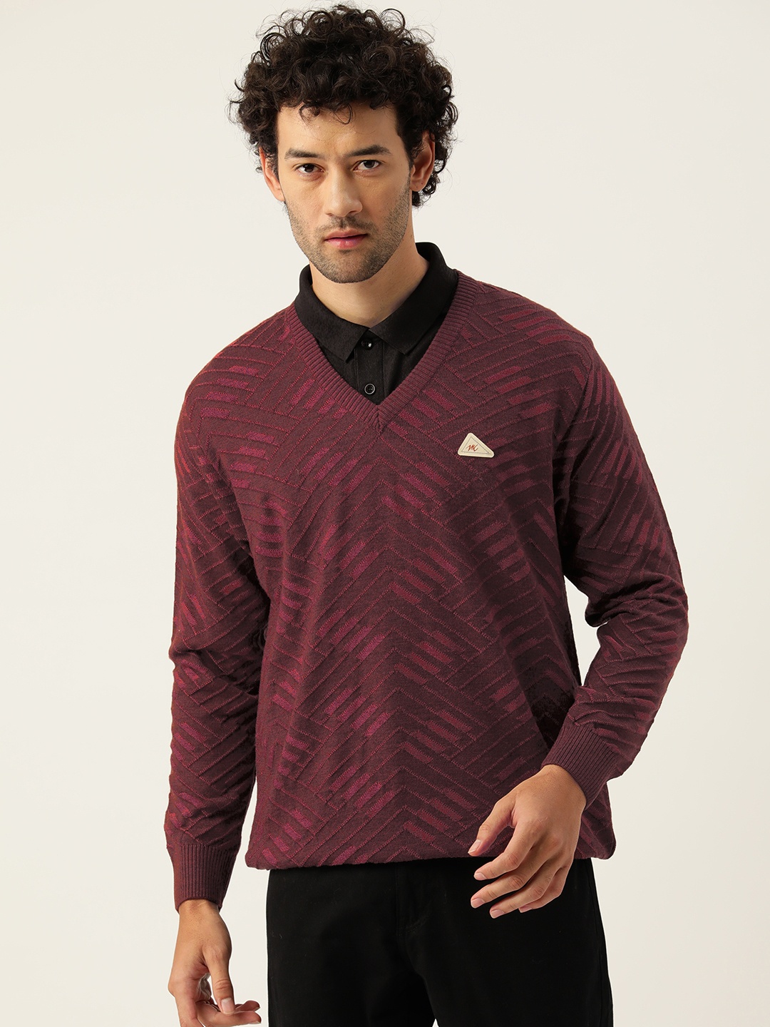 

Monte Carlo Men Self Design Pullover, Maroon
