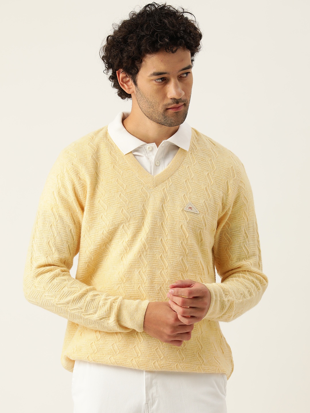 

Monte Carlo Men Self-Design V-Neck Pullover, Yellow