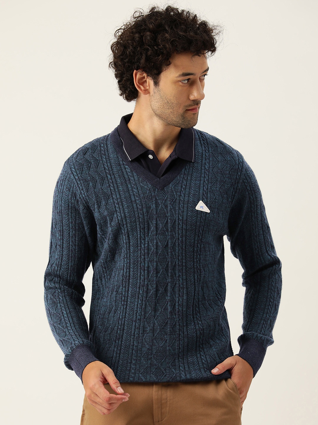 

Monte Carlo Men Cable Knit Pullover, Navy blue