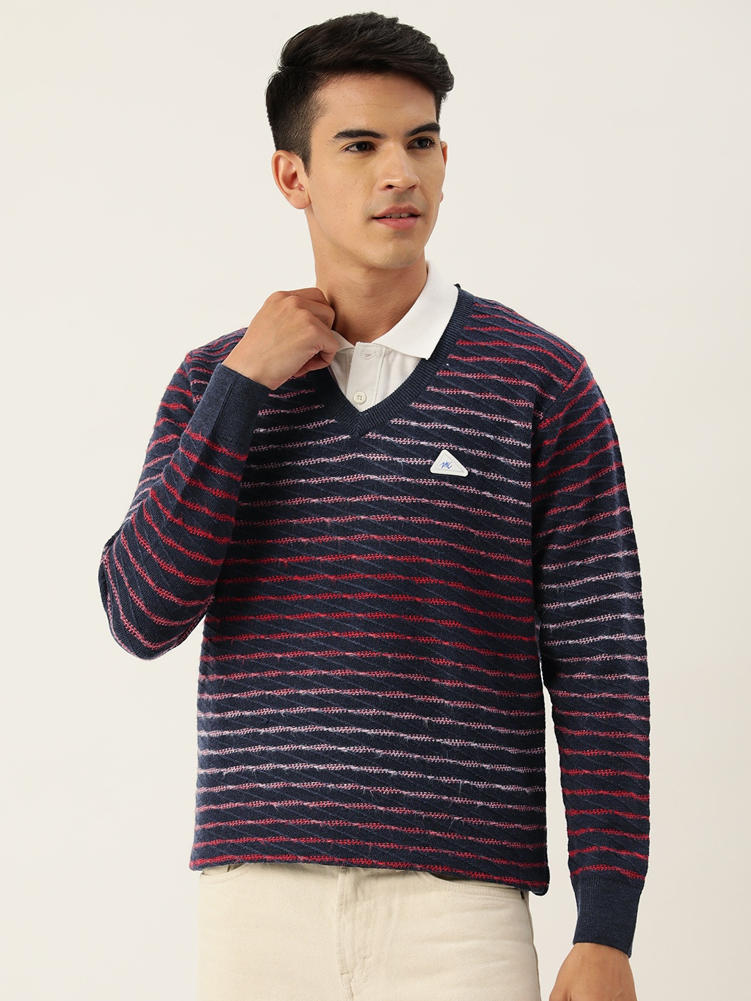 

Monte Carlo Men Striped Woollen Pullover, Navy blue