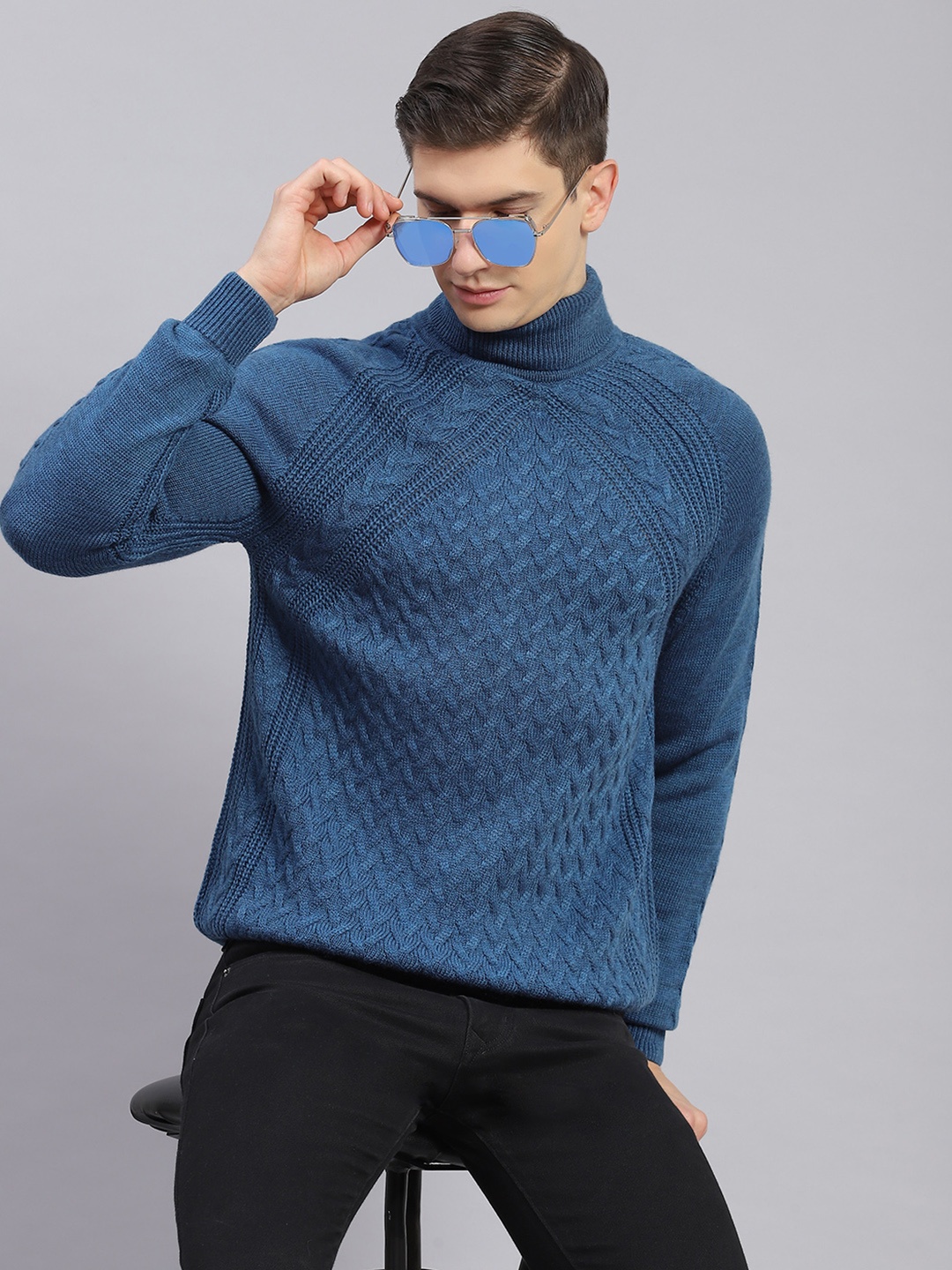 

Monte Carlo Cable Knit Turtle Neck Pullover, Blue