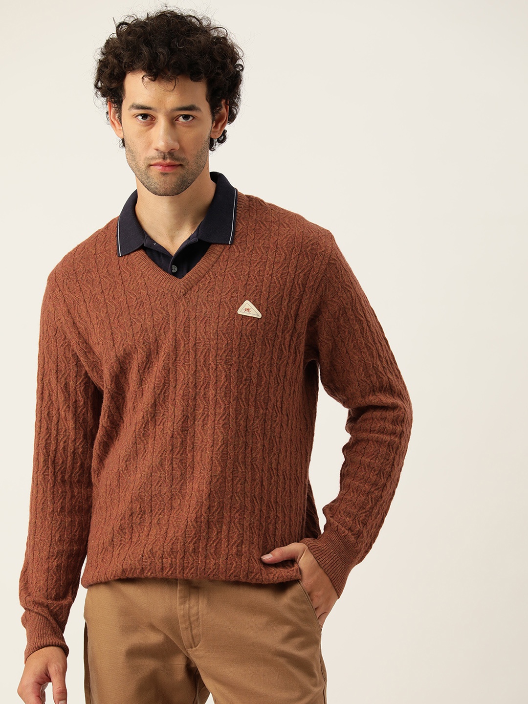 

Monte Carlo Men Cable Knit Pullover, Rust