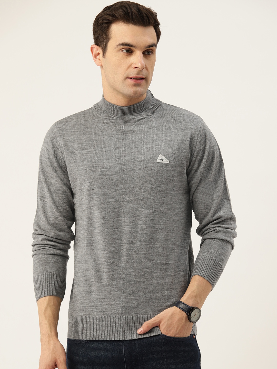 

Monte Carlo Melange Effect High Neck Pullover, Grey melange