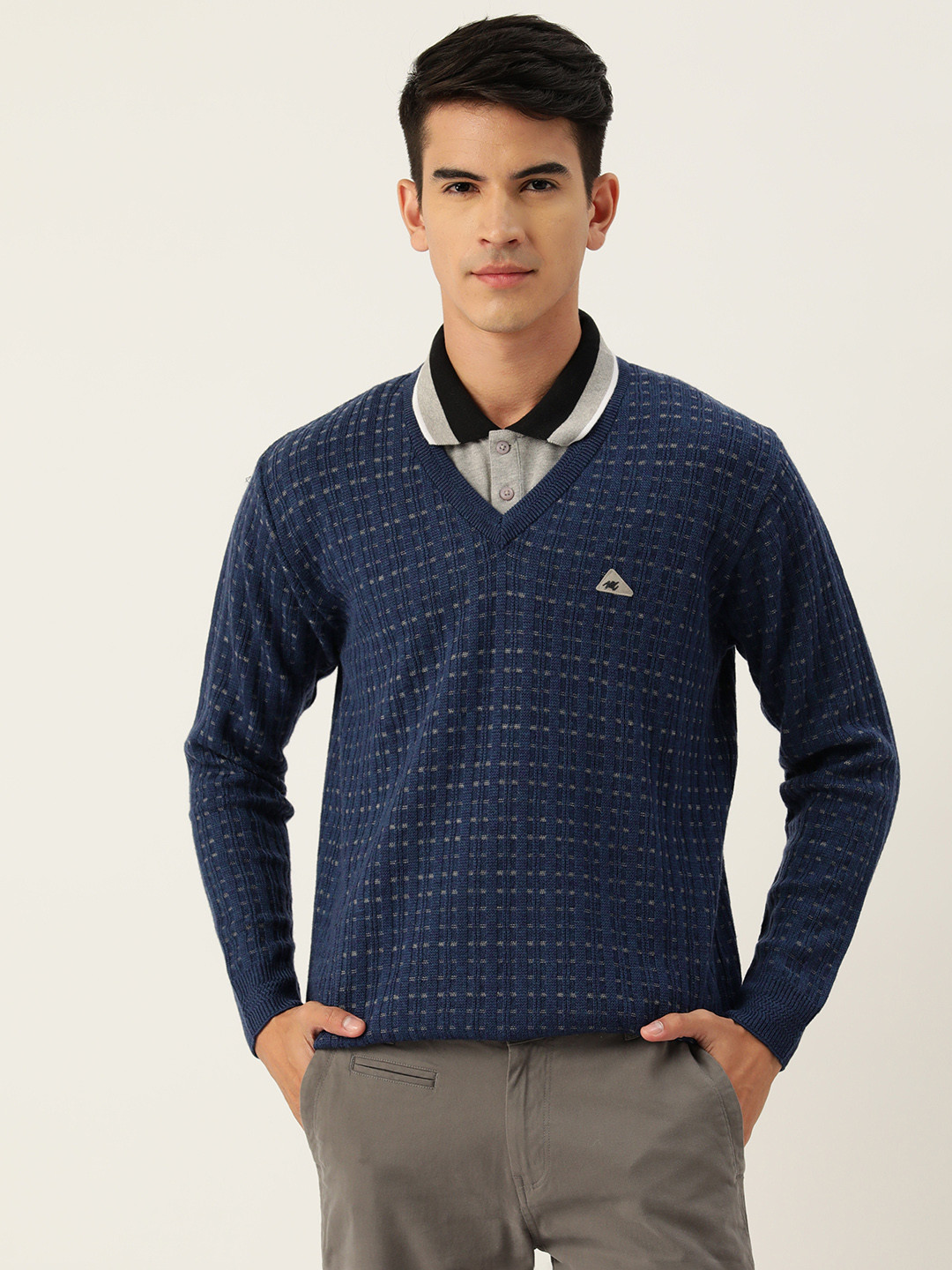 

Monte Carlo Checked Woollen Pullover, Blue