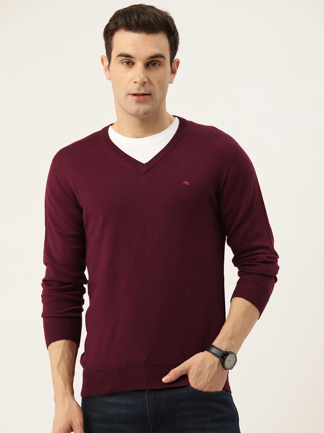 

Monte Carlo Men V-Neck Woollen Pullover, Maroon