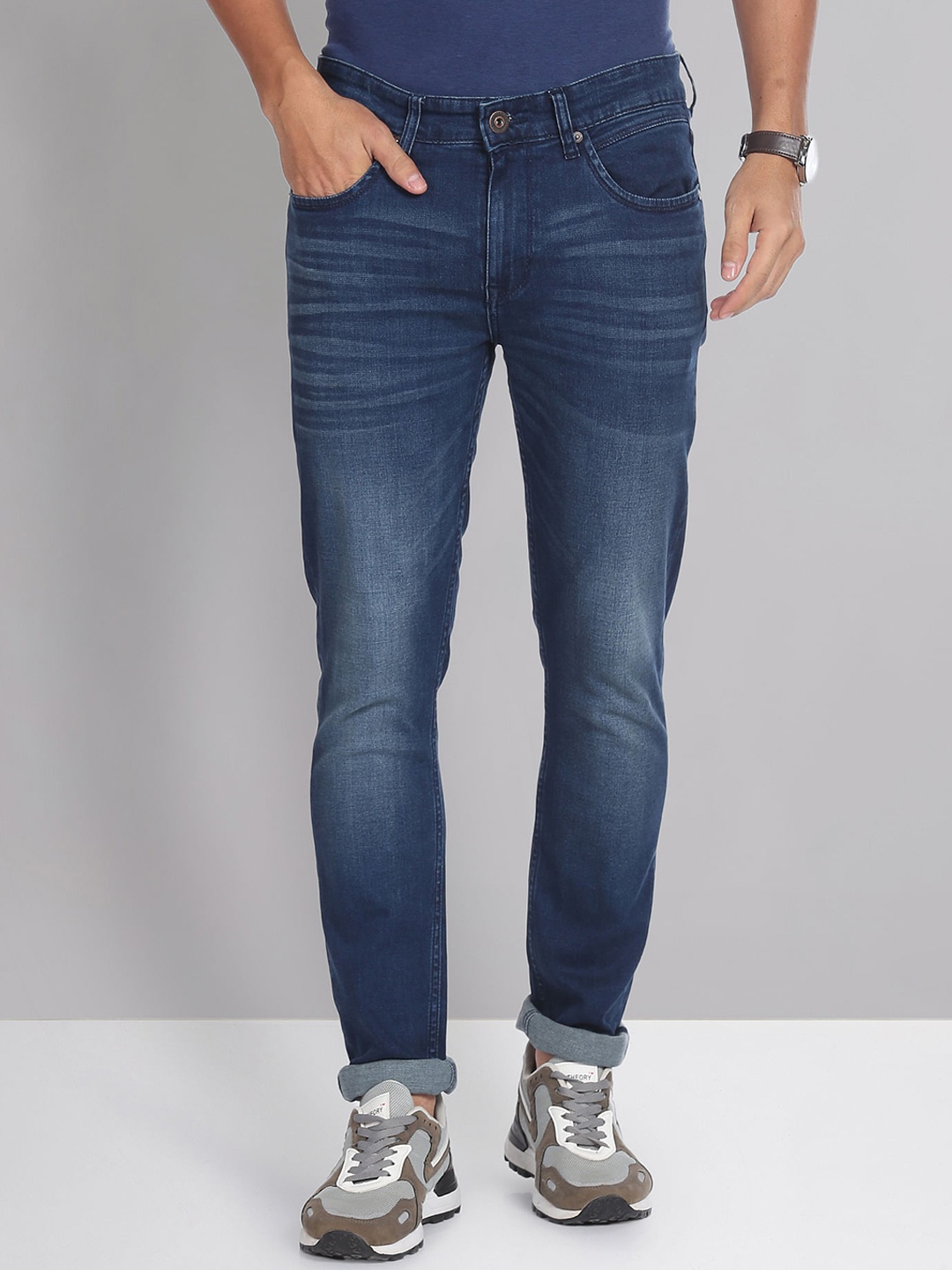 

AD By Arvind Men Skinny Fit Clean Look Light Fade Stretchable Jeans, Blue