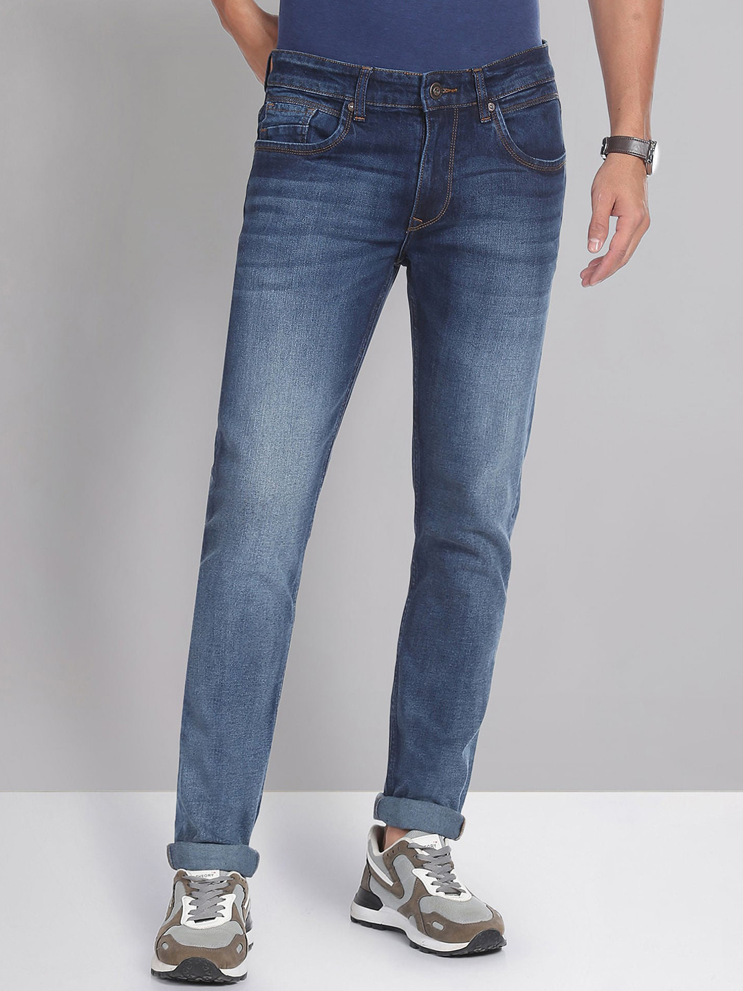 

AD By Arvind Men Skinny Fit Clean Look Light Fade Stretchable Jeans, Blue