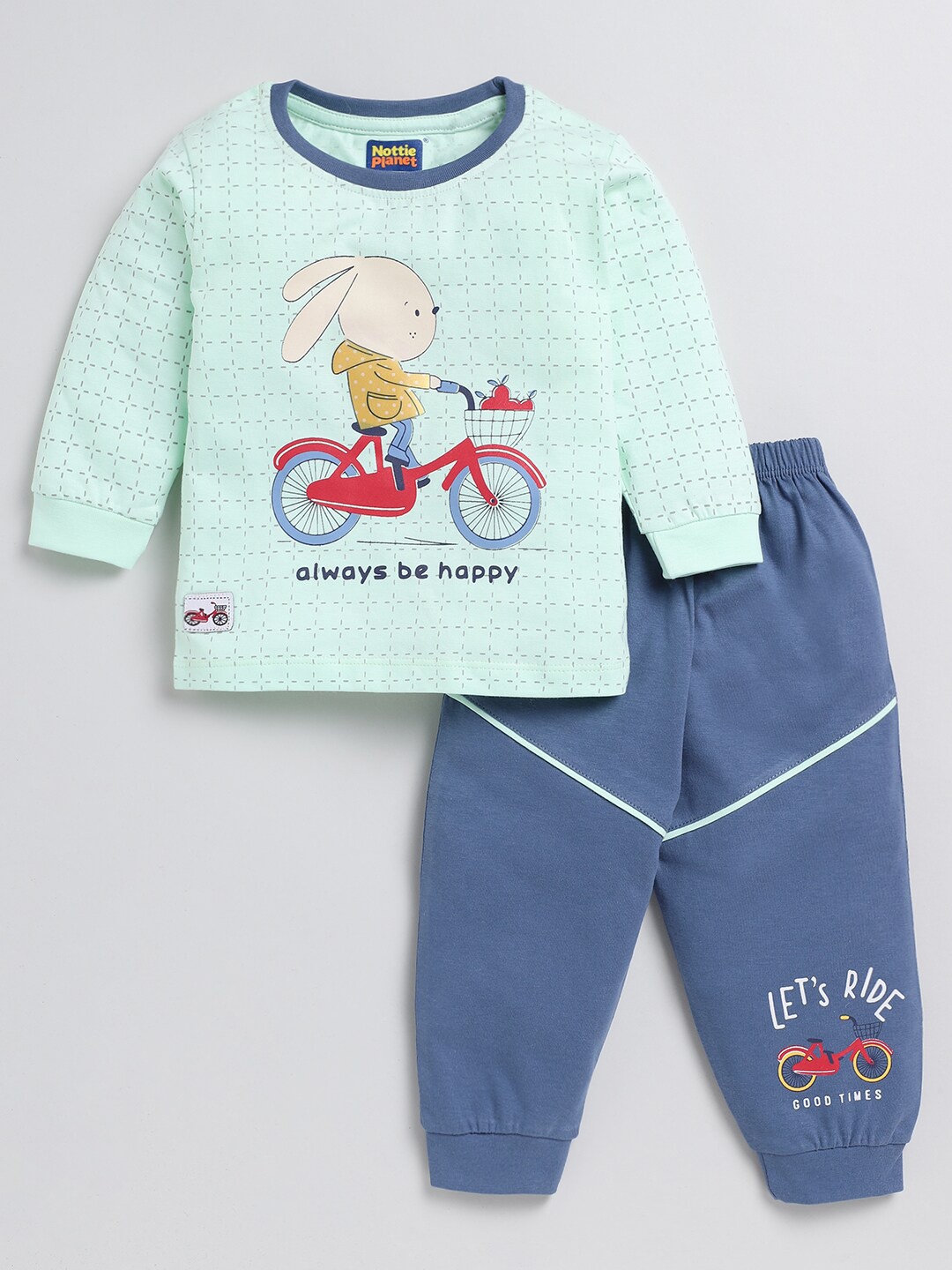 

Nottie Planet Boys Printed Pure Cotton T-shirt with Trousers, Green