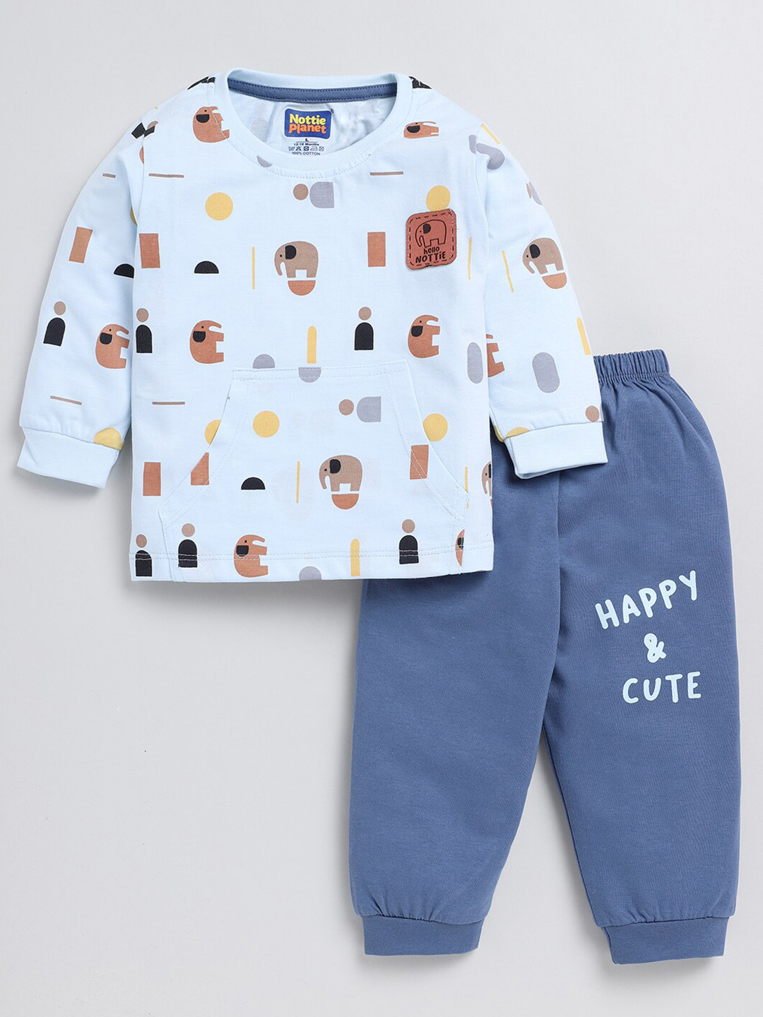 

Nottie Planet Boys Printed Pure Cotton T-shirt with Trousers, Blue
