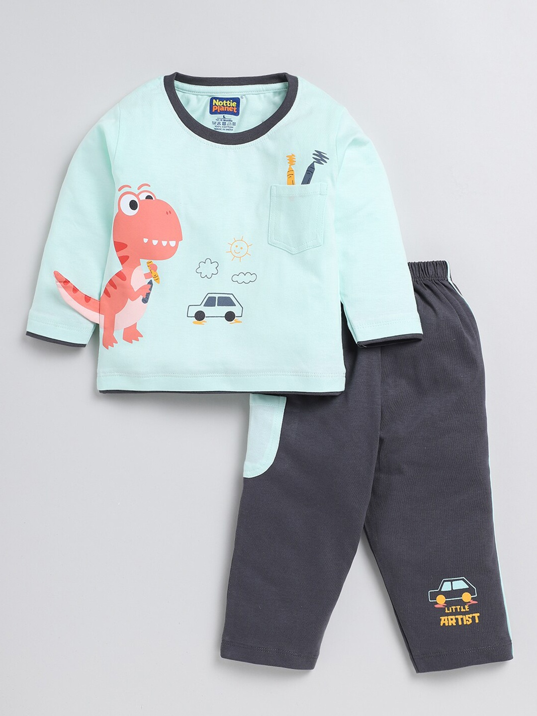 

Nottie Planet Boys Printed Pure Cotton T-shirt With Pyjamas, Green