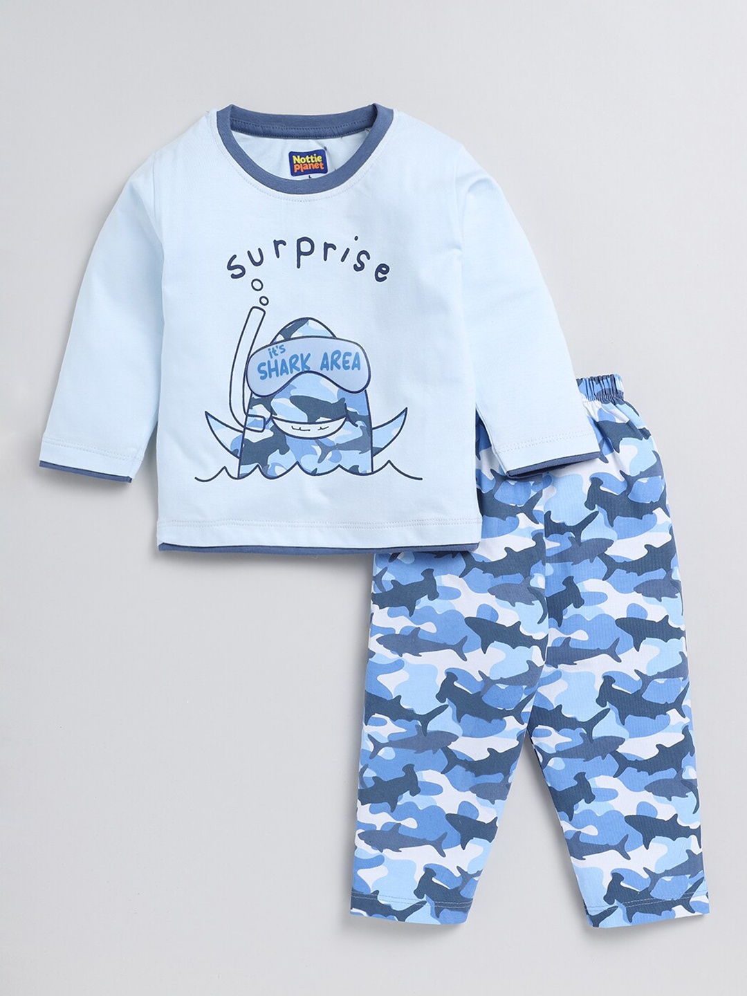 

Nottie Planet Boys Printed Pure Cotton T-shirt With Pyjamas, Blue