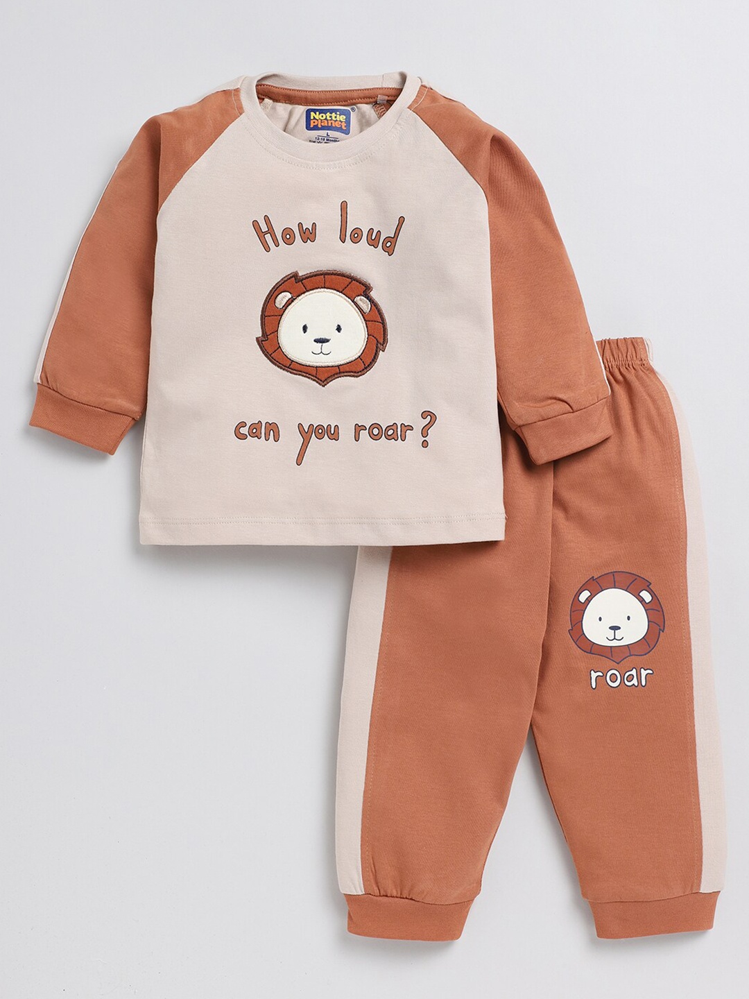 

Nottie Planet Boys Printed Pure Cotton T-shirt with Pyjamas, Brown