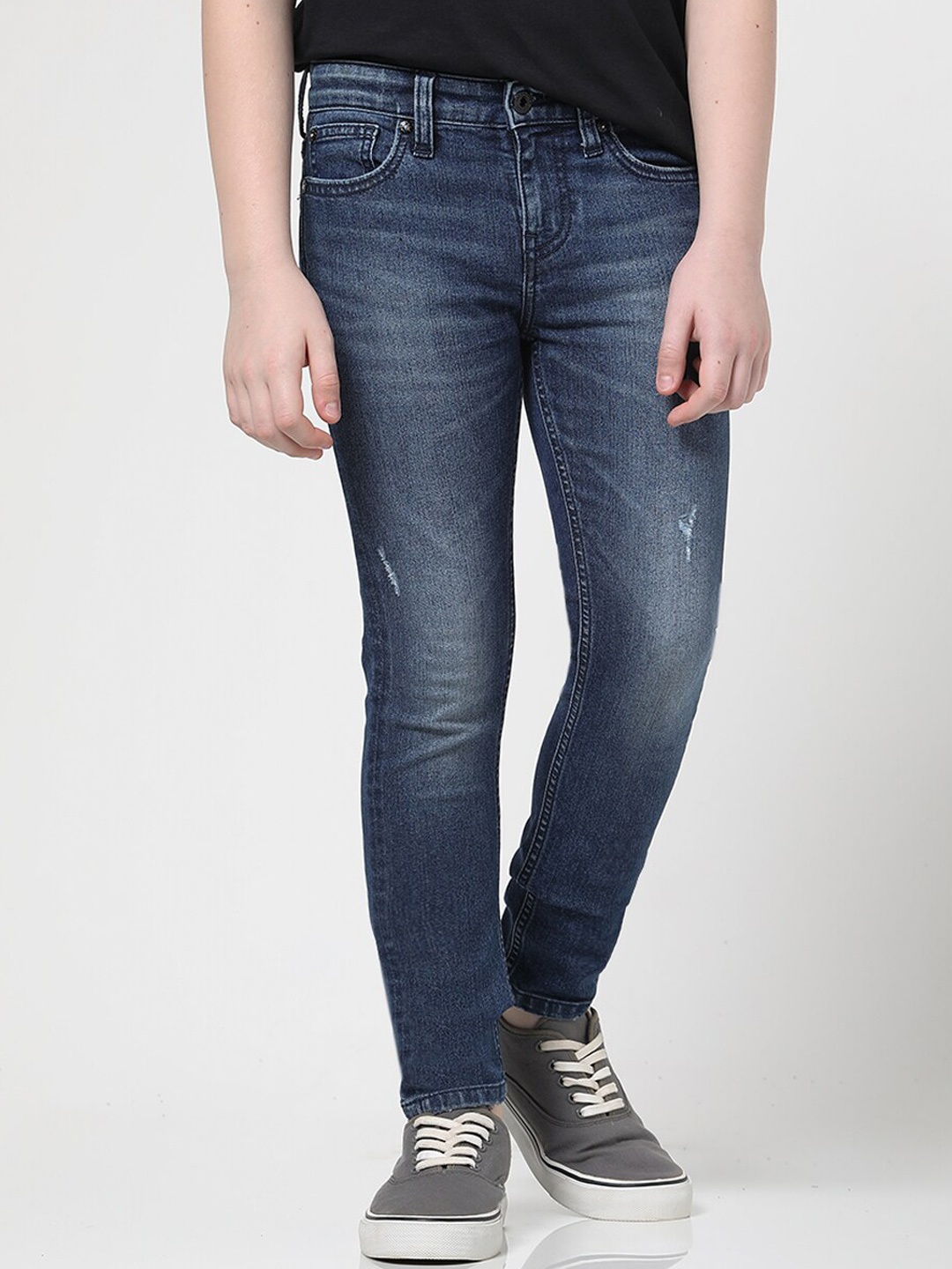

Jack & Jones Junior Boys Slim Fit Low Distress Light Fade Stretchable Jeans, Blue