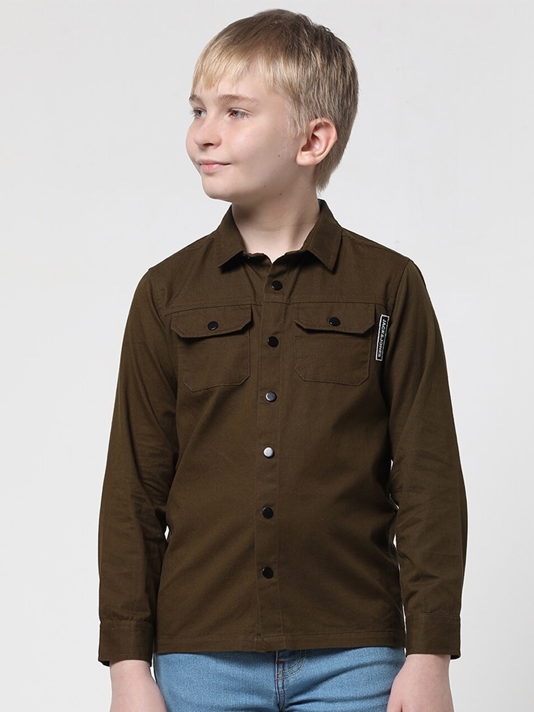 

Jack & Jones Junior Boys Chest Pocket Detail Pure Cotton Casual Shirt, Brown