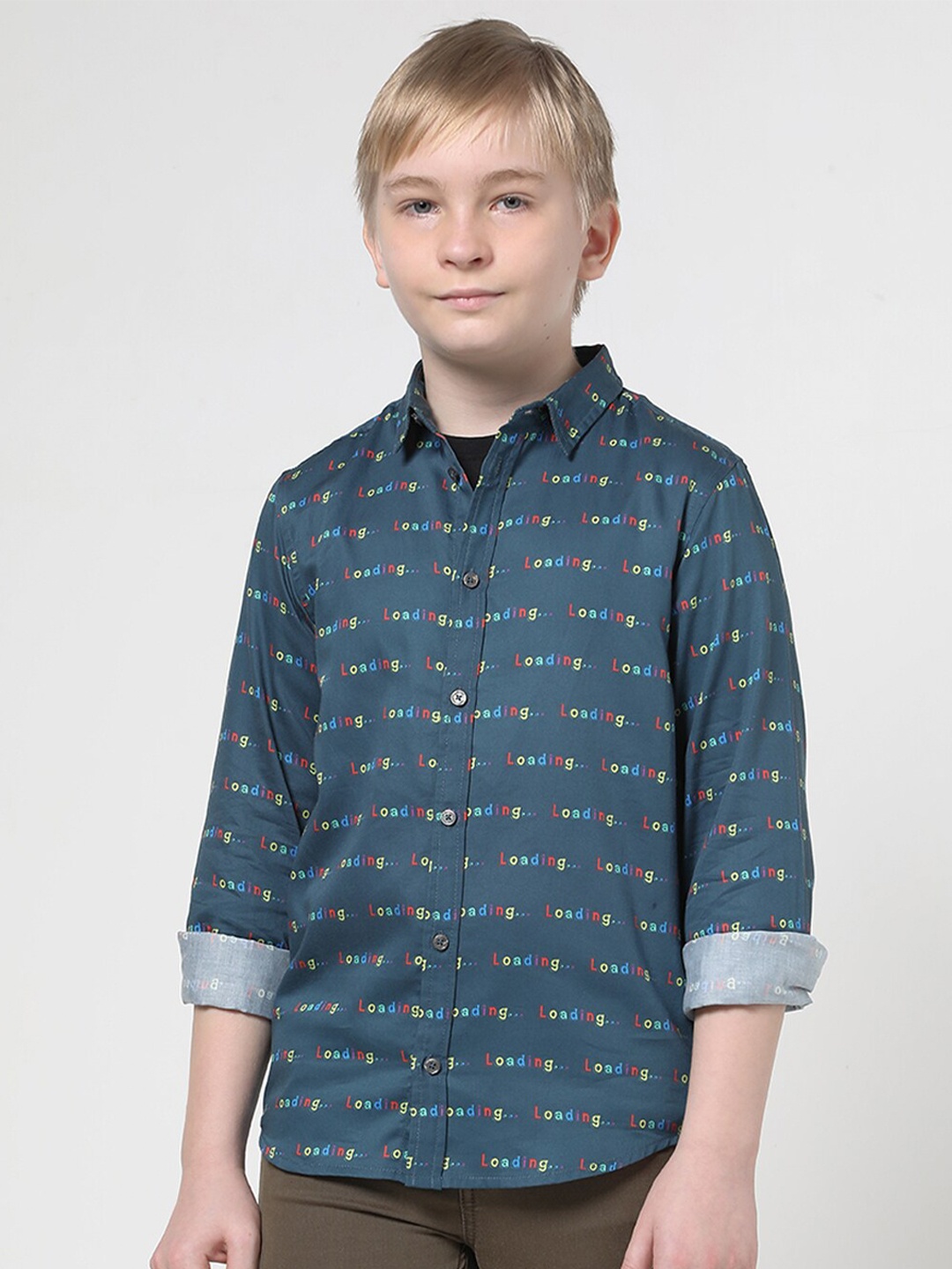

Jack & Jones Junior Boys Typography Printed Pure Cotton Casual Shirt, Navy blue
