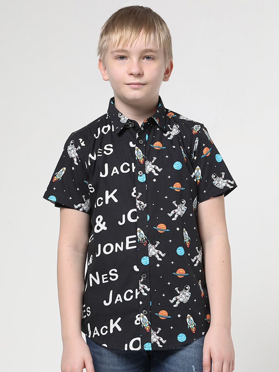 

Jack & Jones Junior Boys Conversational Printed Pure Cotton Casual Shirt, Black
