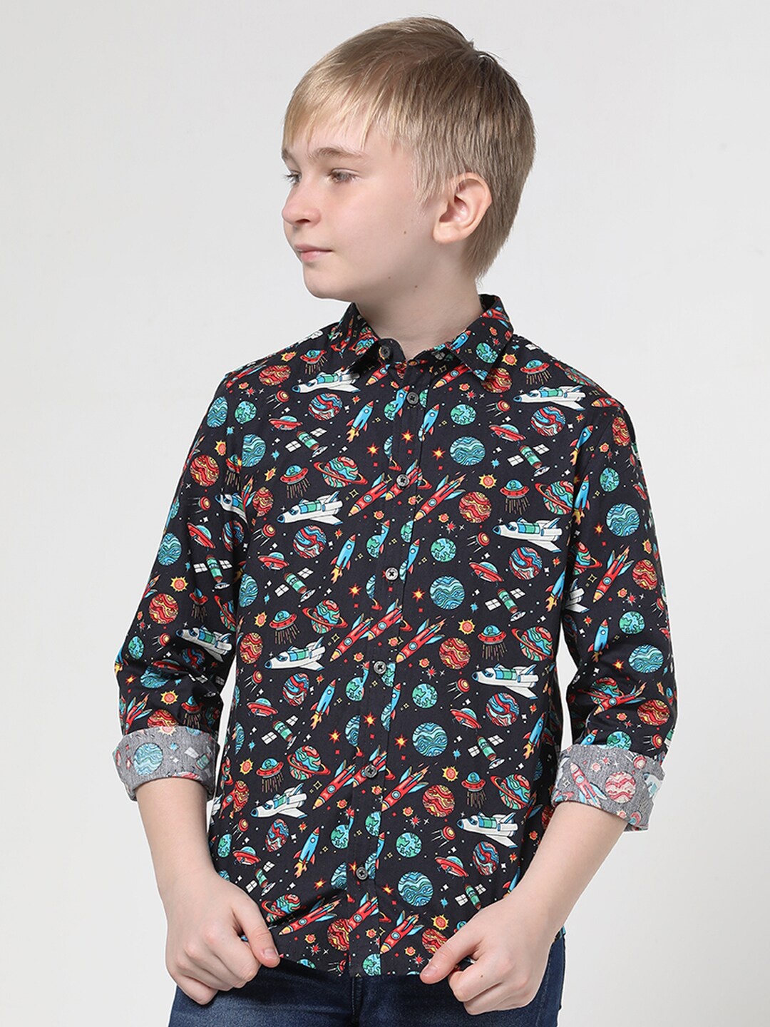 

Jack & Jones Junior Boys Conversational Printed Pure Cotton Casual Shirt, Black