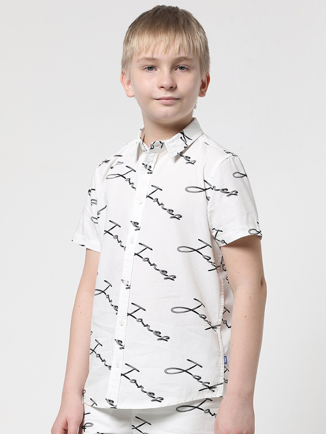 

Jack & Jones Junior Boys Typography Printed Pure Cotton Casual Shirt, White