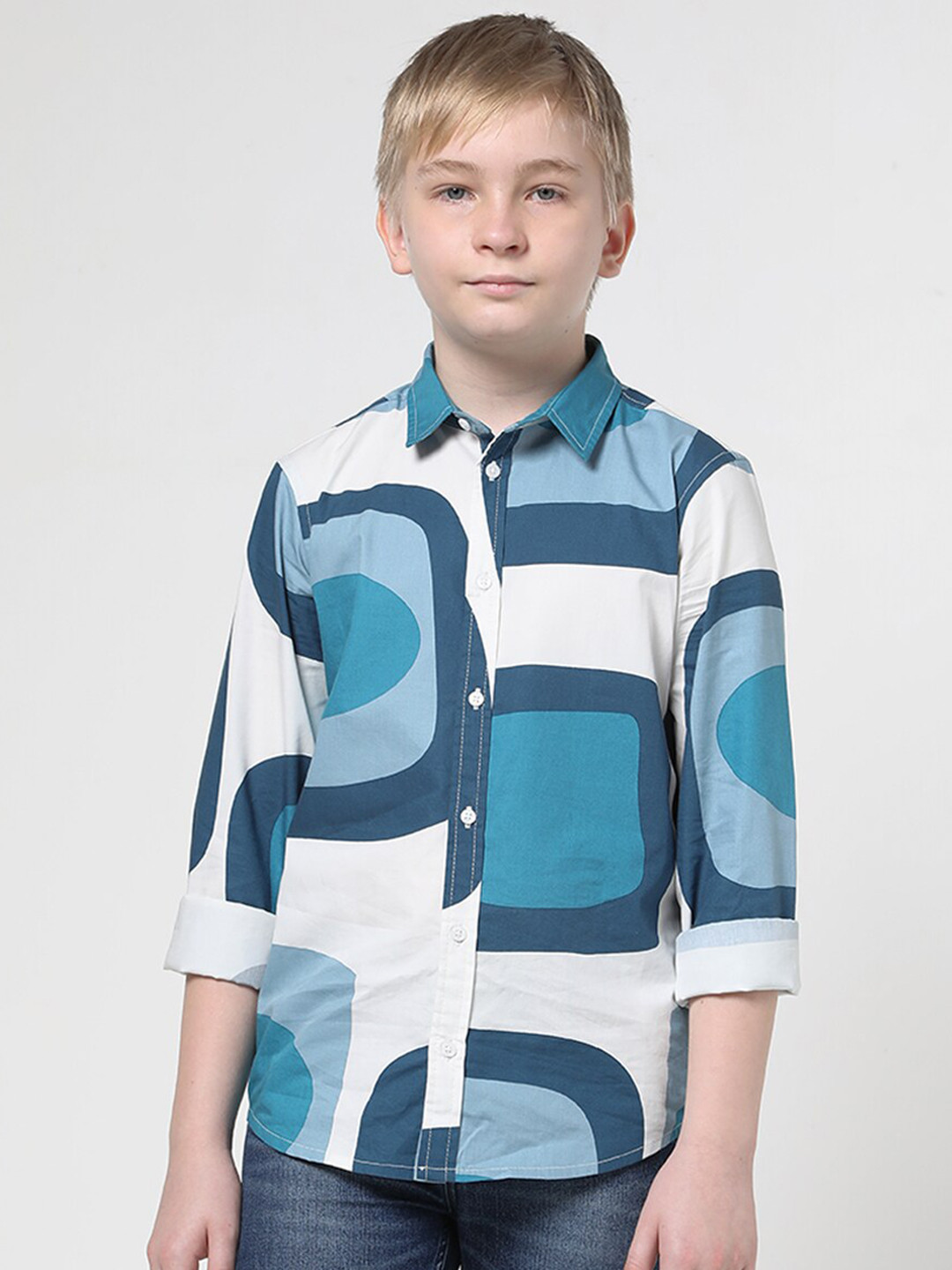 

Jack & Jones Junior Boys Geometric Printed Pure Cotton Casual Shirt, White