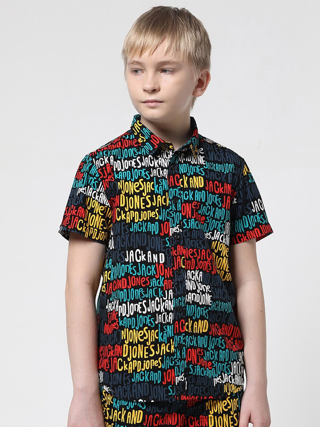 

Jack & Jones Junior Boys Typography Printed Pure Cotton Casual Shirt, Black