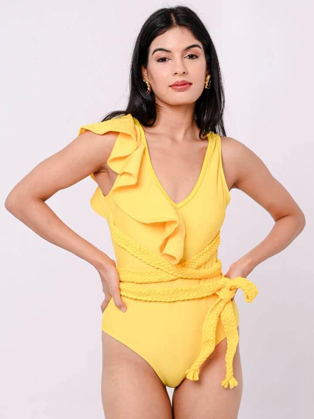 

FancyPants Ruffled V-Neck Swimsuit, Yellow
