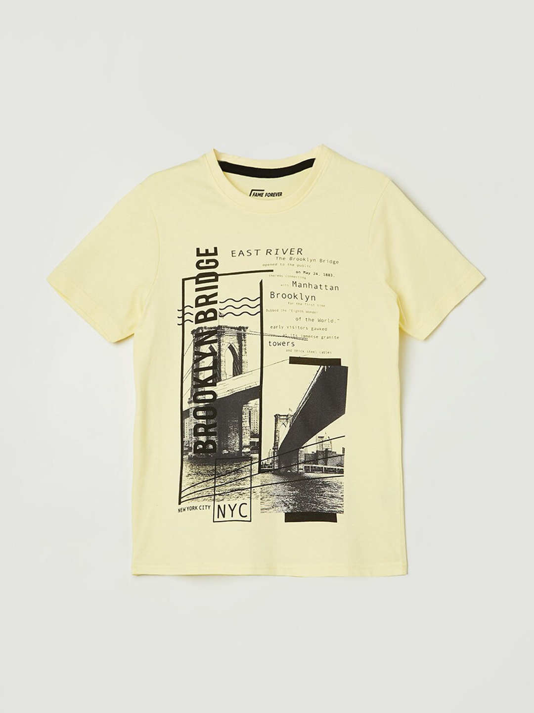 

Fame Forever by Lifestyle Boys Graphic Printed Pure Cotton T-shirt, Yellow