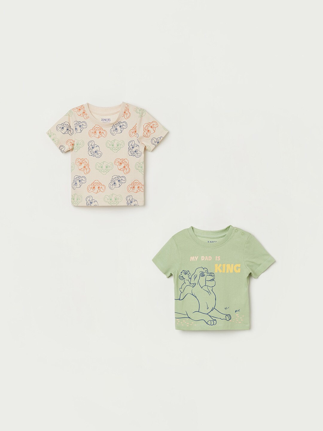 

Juniors by Lifestyle Boys Pack Of 2 Printed Pure Cotton Casual T-shirt, Cream