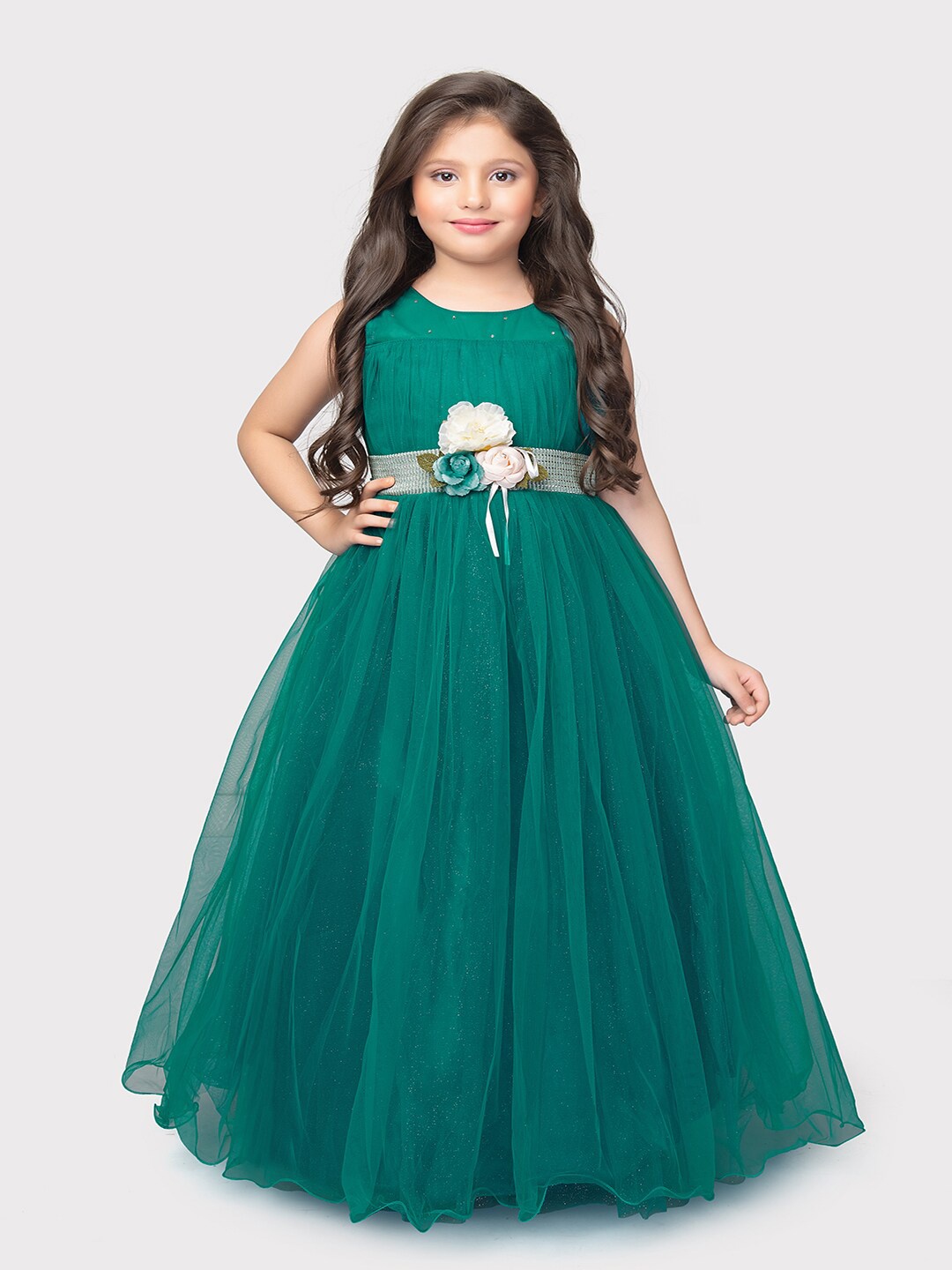

BETTY Girls Net Fit & Flare Maxi Dress, Green