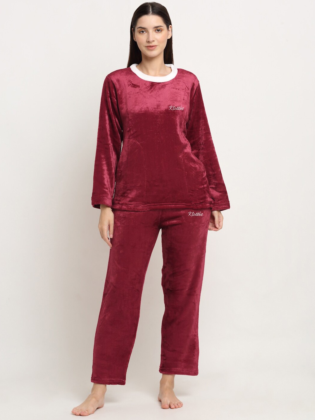 

KLOTTHE Round Neck Night Suit, Red