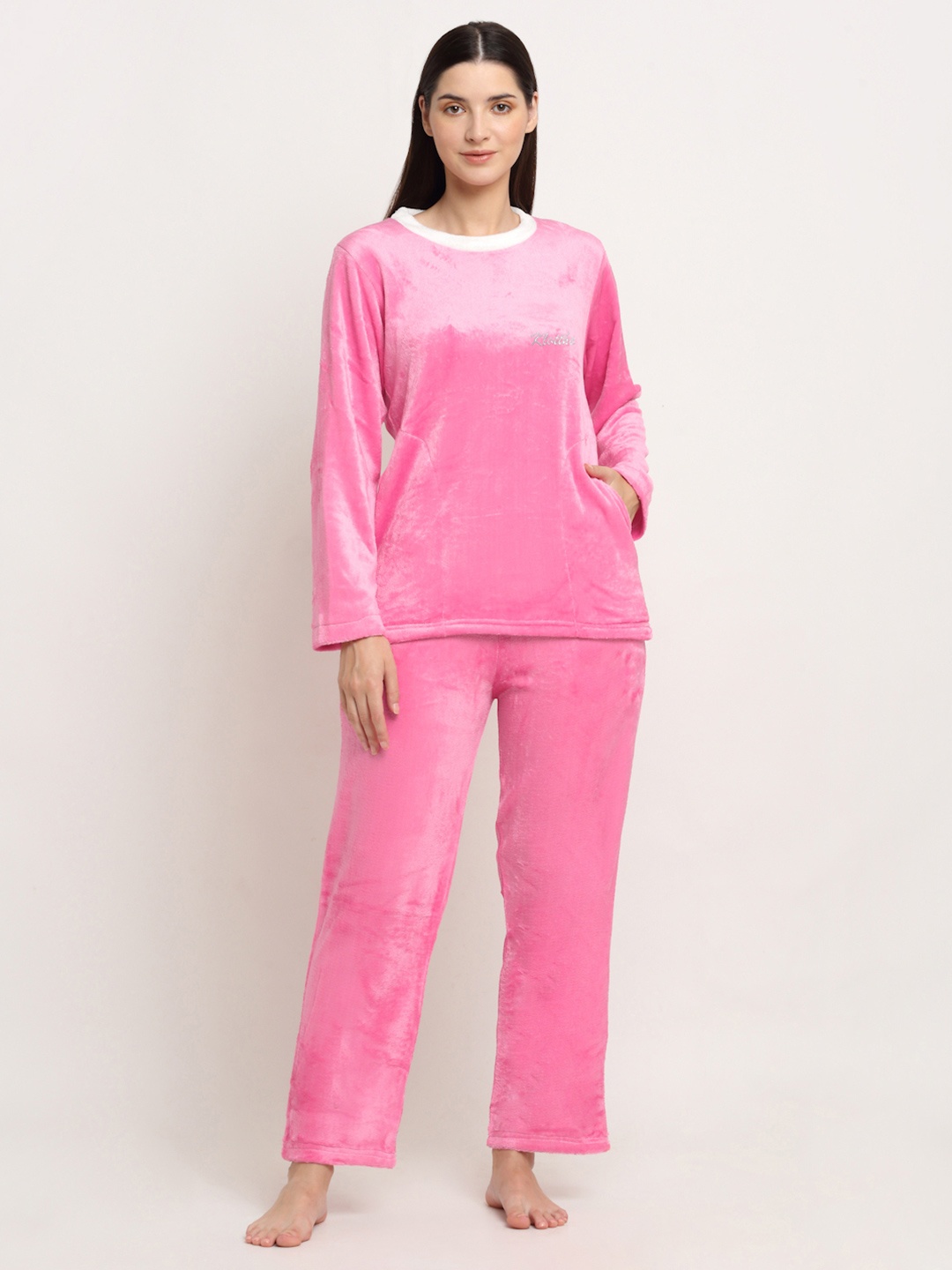 

KLOTTHE Round Neck Top With Trousers, Pink