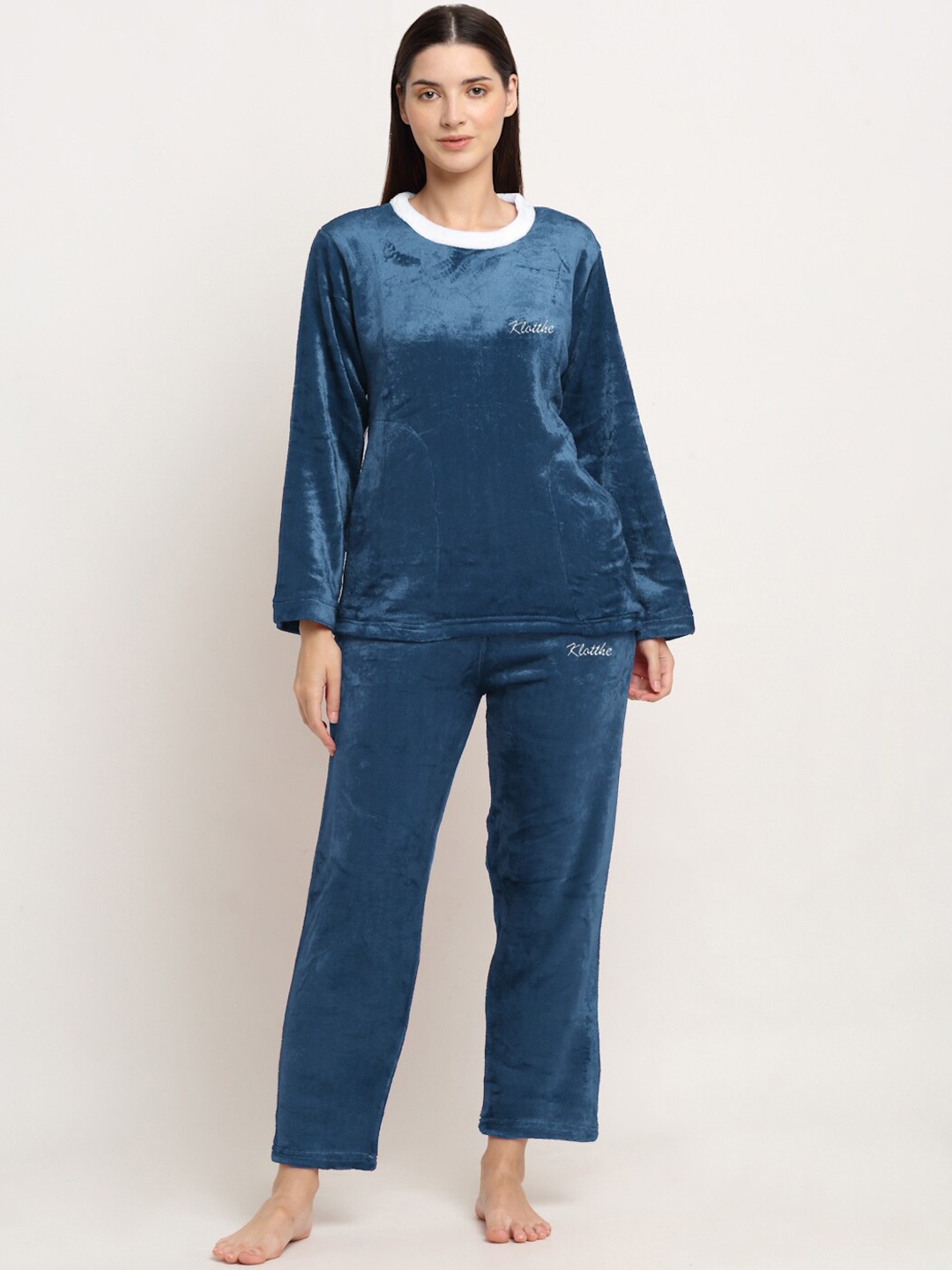 

KLOTTHE Round Neck Top With Trousers, Turquoise blue