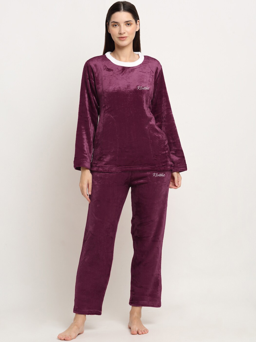 

KLOTTHE Round Neck Top With Trousers, Maroon