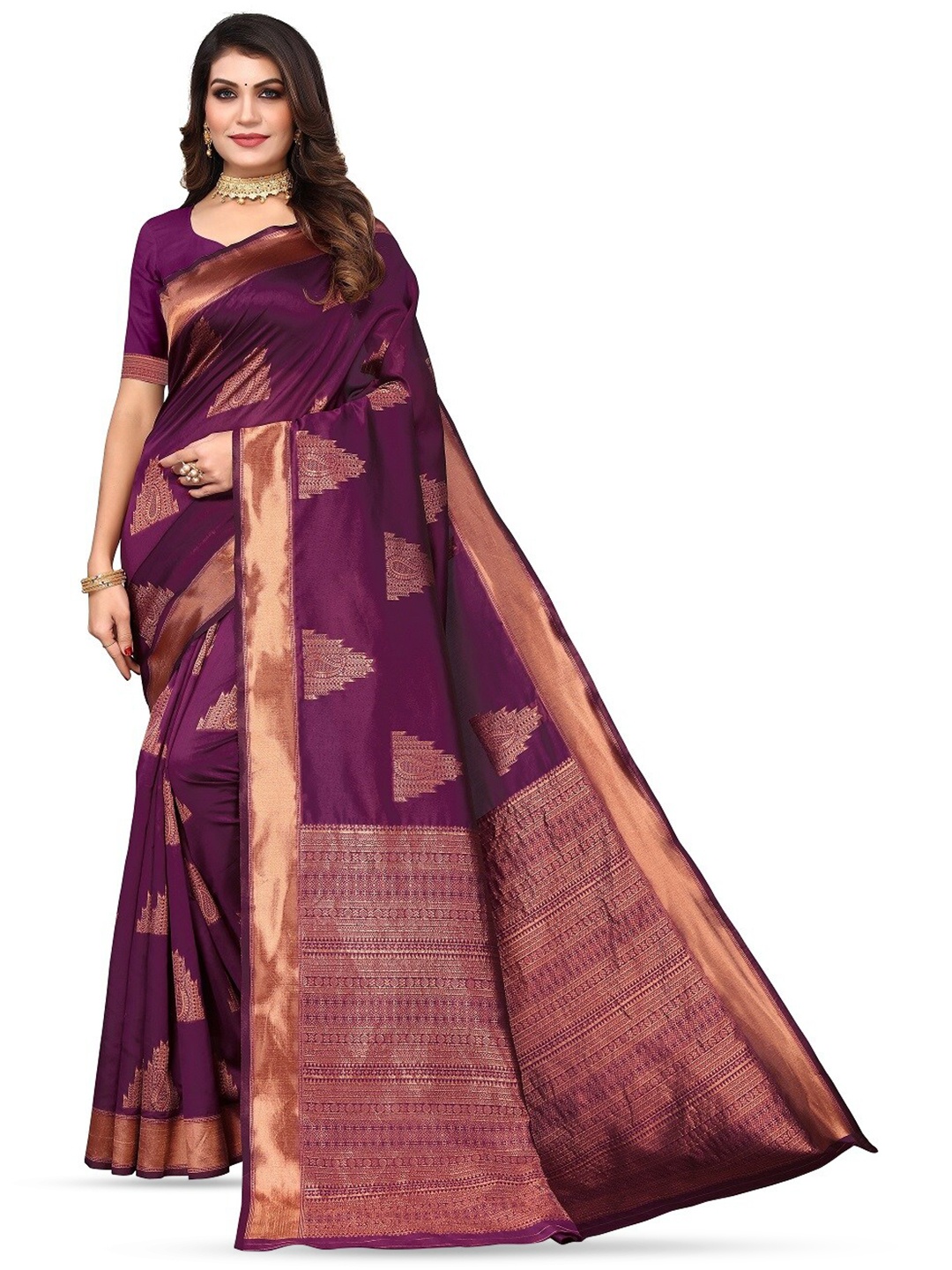

Varanga Ethnic Motifs Woven Design Zari Banarasi Saree, Purple