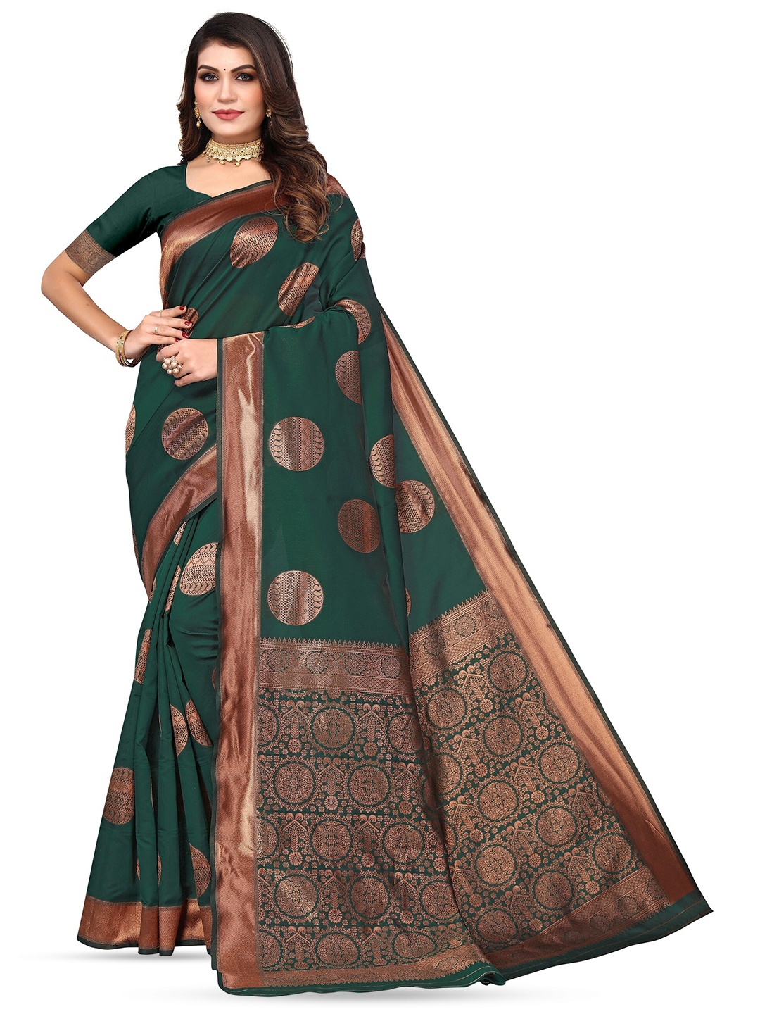 

Varanga Ethnic Motifs Woven Design Zari Banarasi Saree, Green