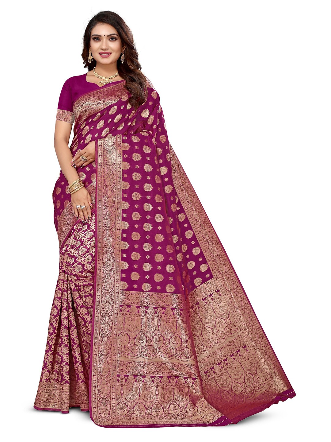 

Varanga Ethnic Motifs Woven Design Zari Banarasi Saree, Violet