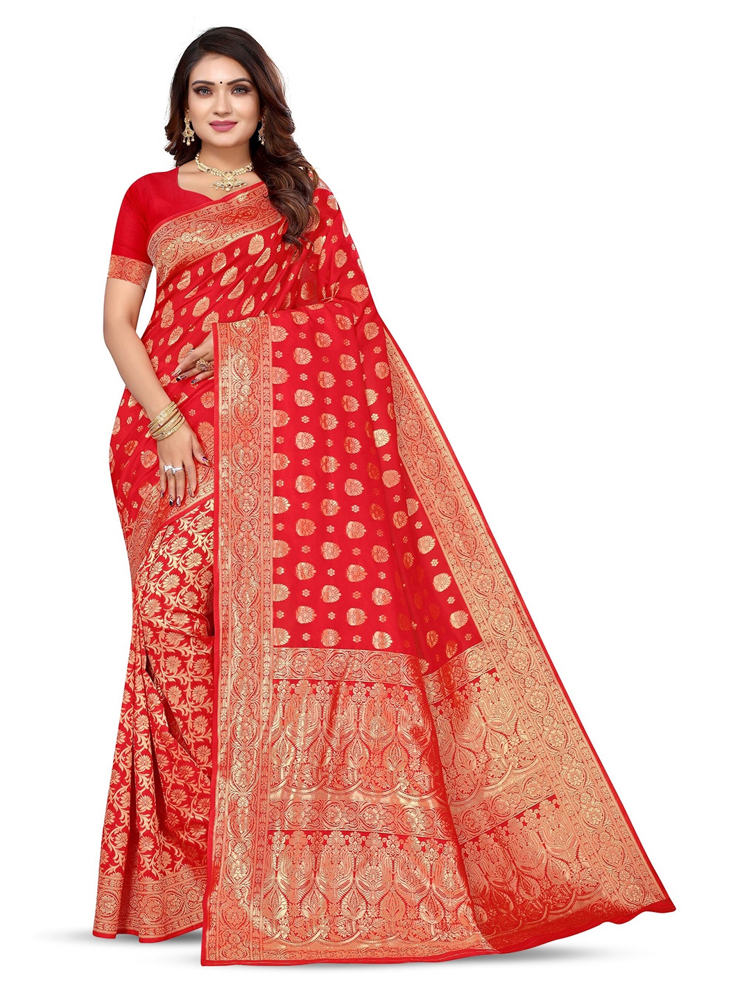 

Varanga Ethnic Motifs Woven Design Zari Banarasi Saree, Red
