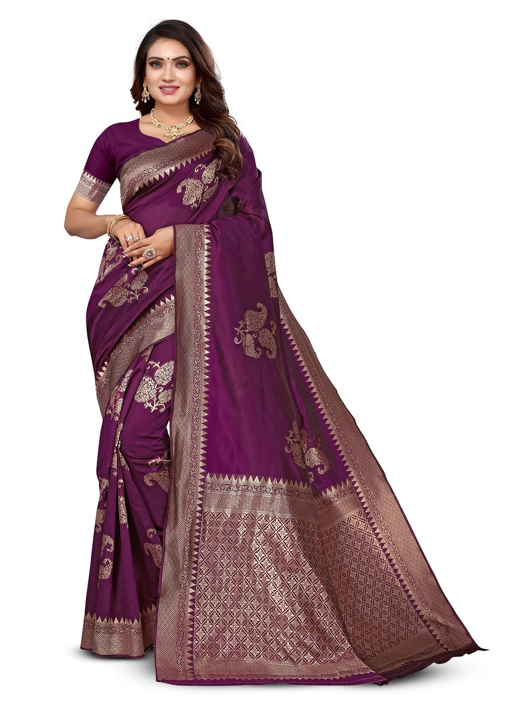 

Varanga Ethnic Motifs Woven Design Zari Banarasi Saree, Violet