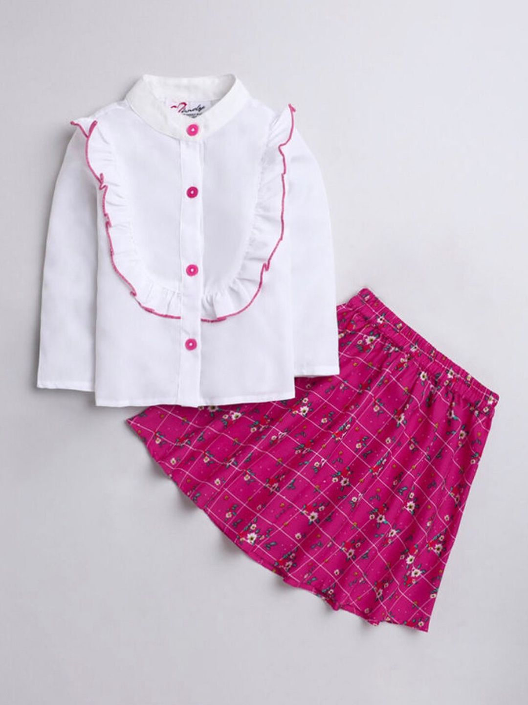 

M'andy Girls Mandarin Collar Shirt with Skirt, Pink