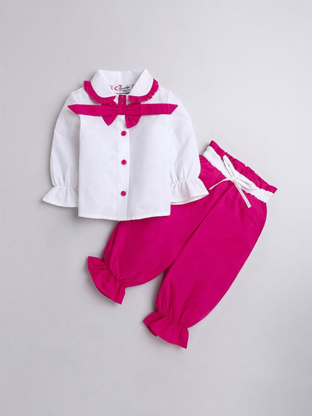 

M'andy Girls Shirt Collar Pure Cotton Top with Trousers, Pink