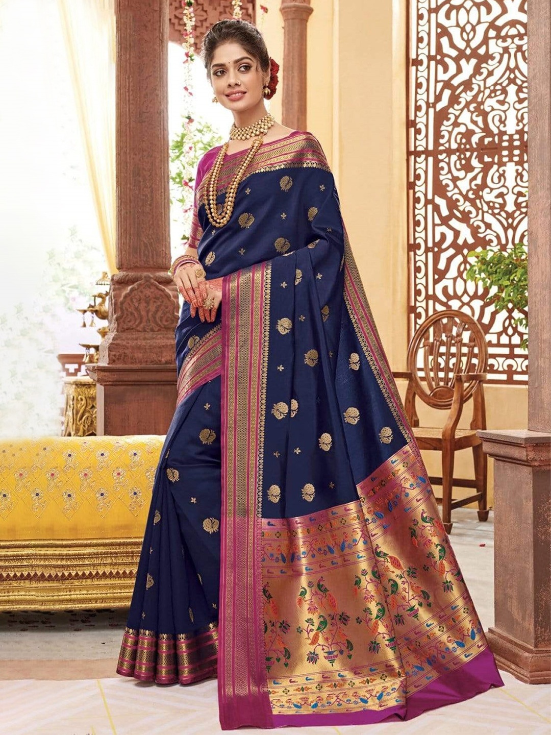 

Mitera Woven Design Zari Paithani Saree, Blue