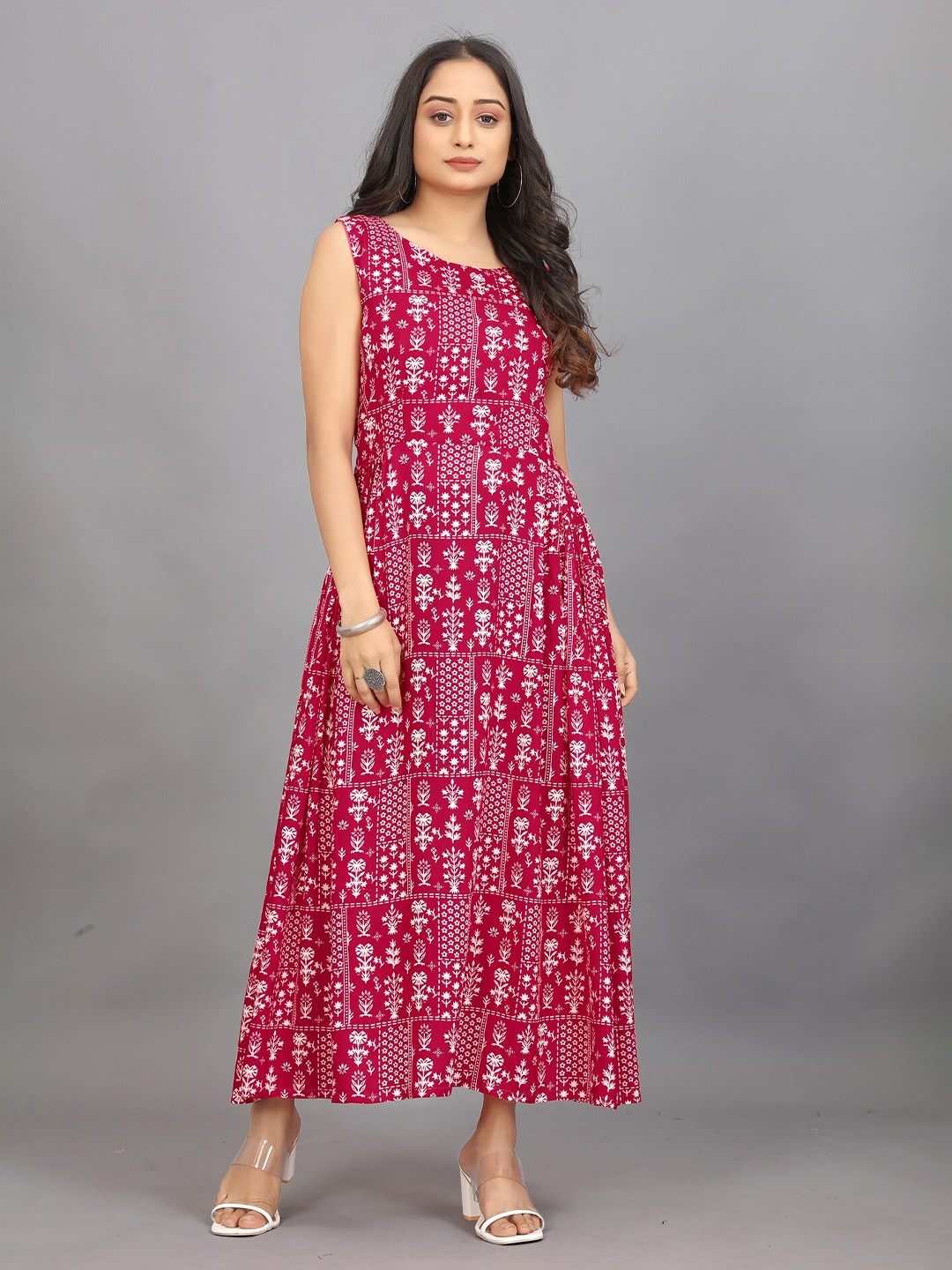 

Pari THE FASHION STUDIO Floral Printed Pure Cotton Ethnic Dresses, Pink