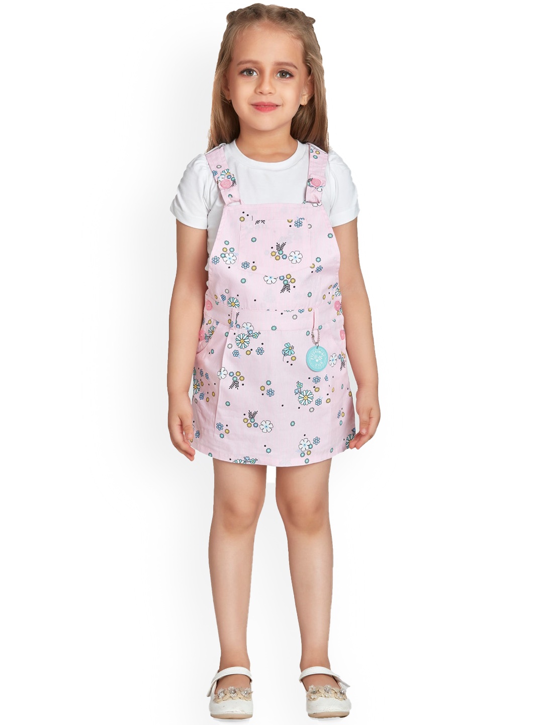 

Peppermint Girls Floral Printed Straight Leg Dungarees, Pink