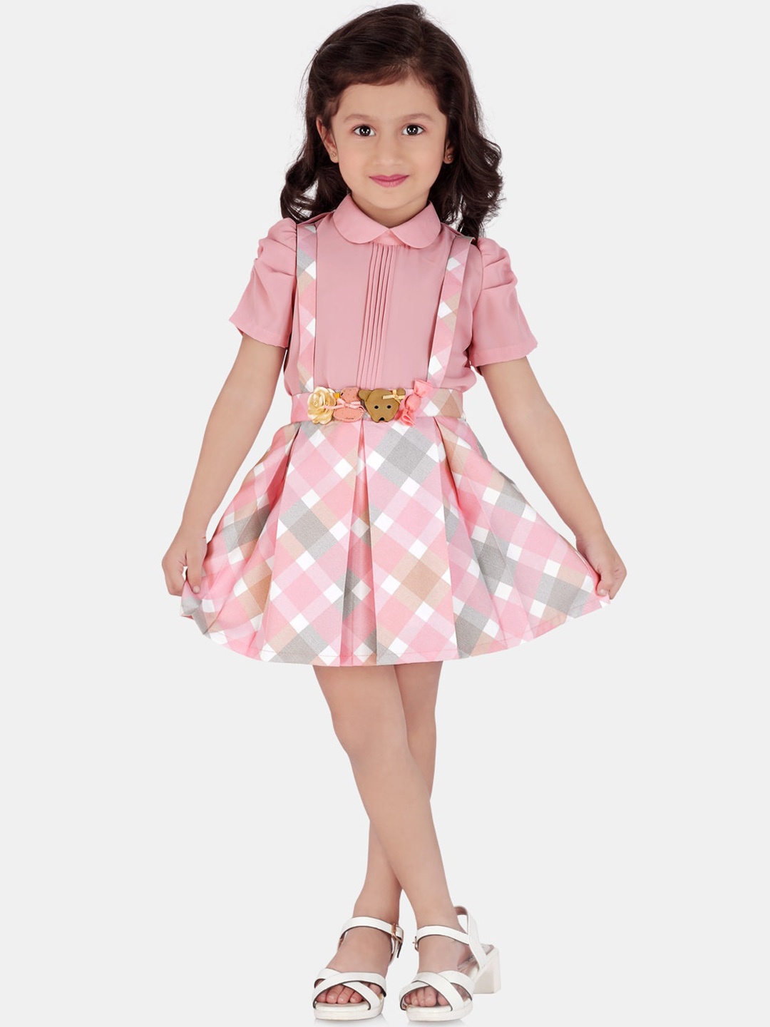 

Peppermint Girls Checked Pinafore Dress, Pink