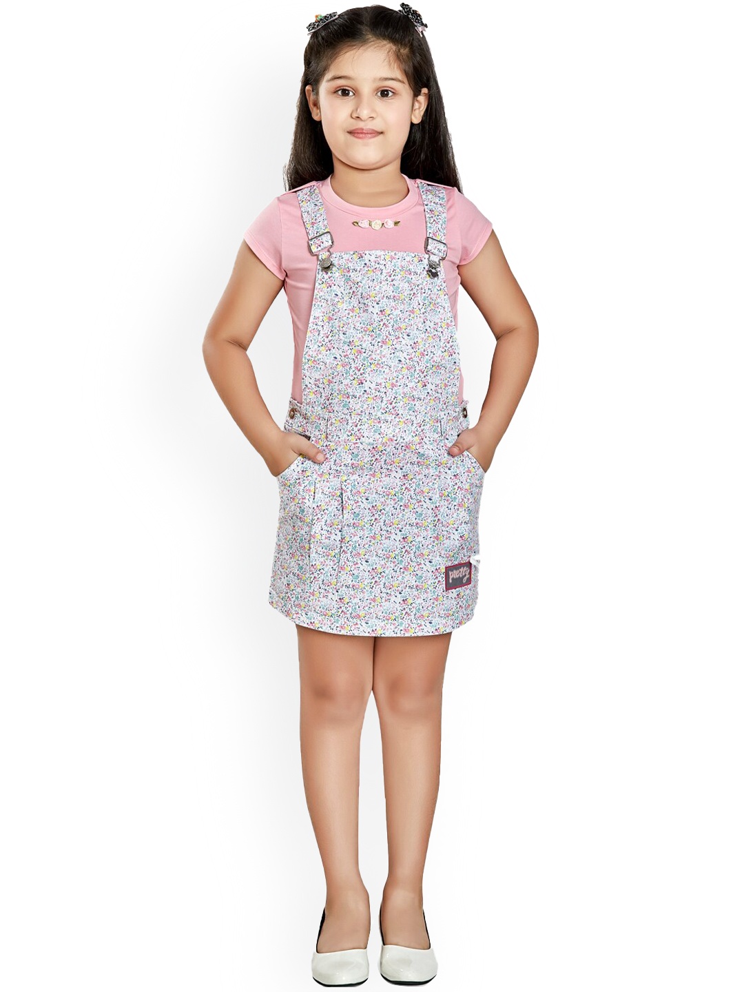 

Peppermint Girls Floral Printed Dungarees, White