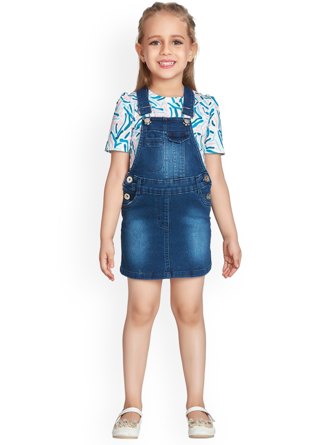 

Peppermint Girls Pure Cotton Denim Dungarees, Navy blue
