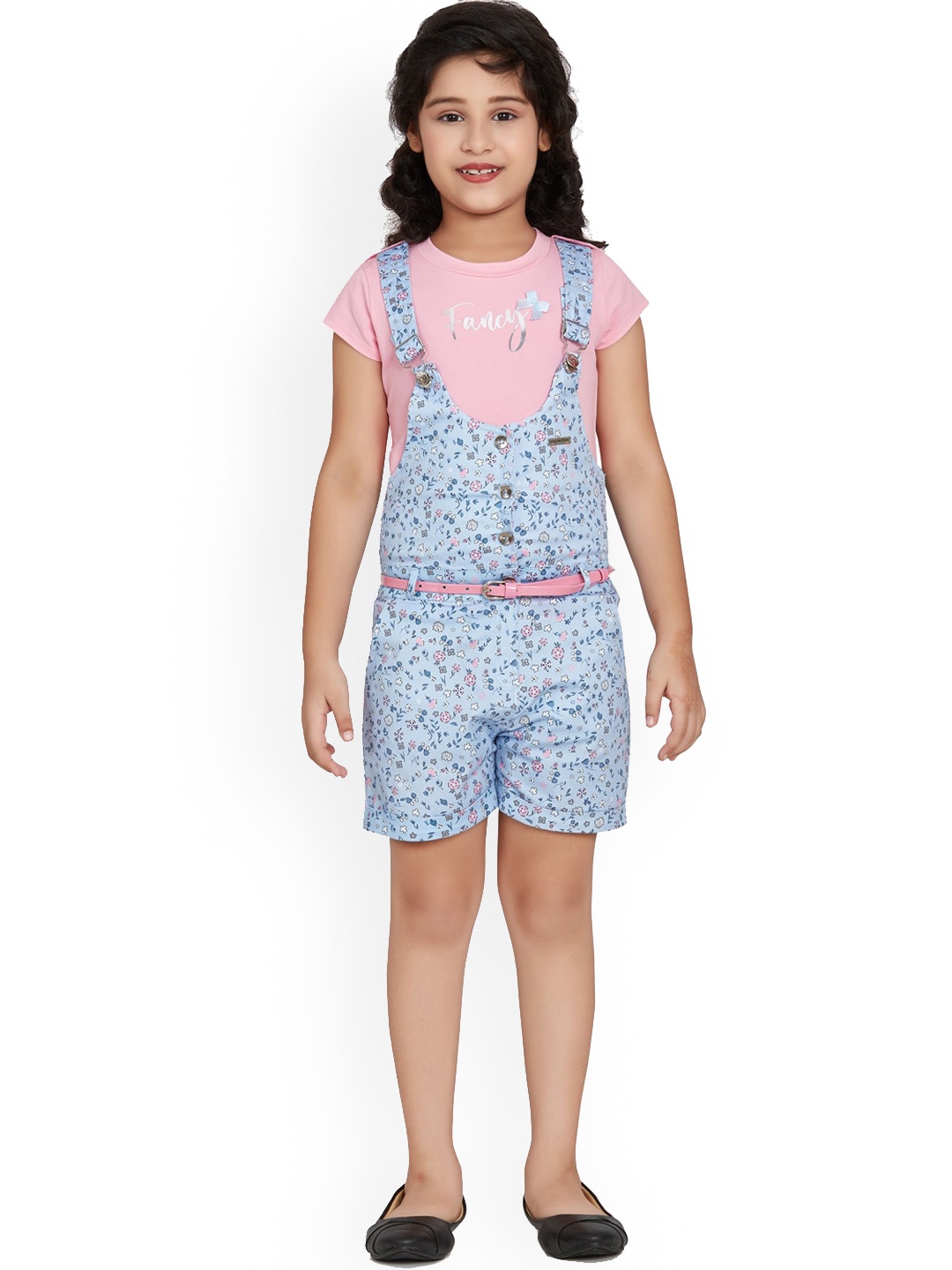 

Peppermint Girls Floral Printed Straight Leg Fit Dungarees, Blue